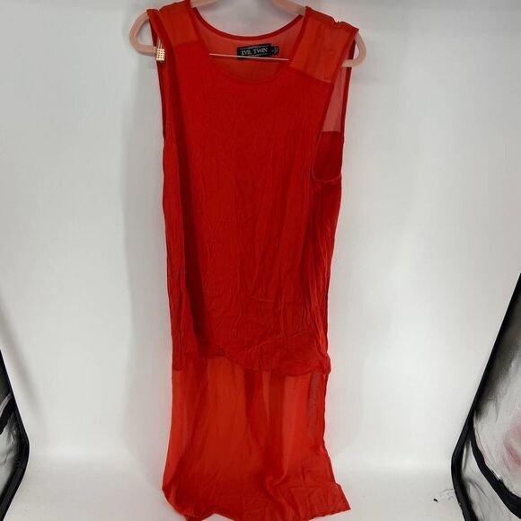 Evil Twin red high low Mesh Sleeveless sheath midi dress light womens L - Picture 2 of 6